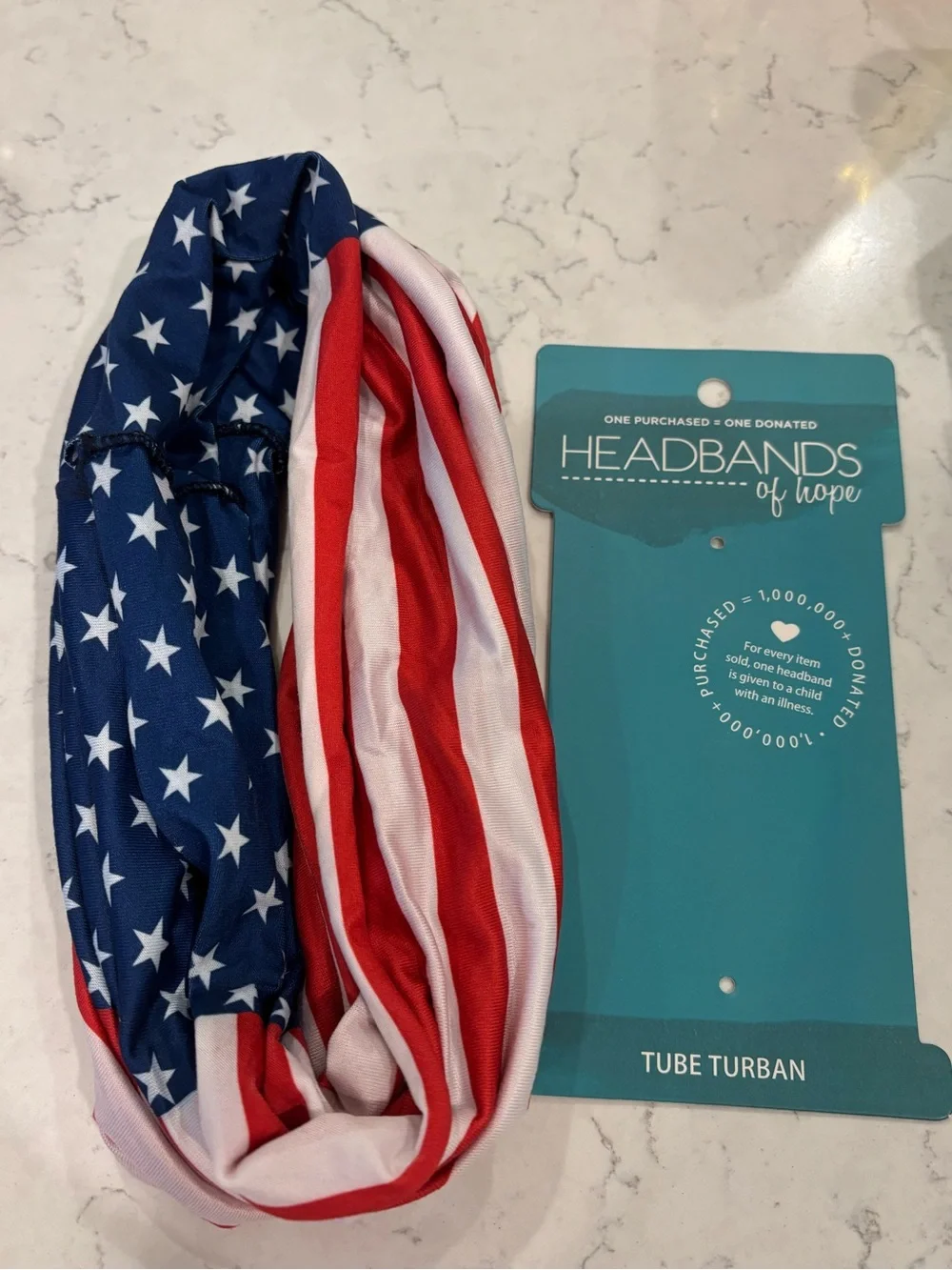 ❤️🤍💙NWT Headbands of Hope Women’s American Flag Tube Turban Headband❤️🤍💙